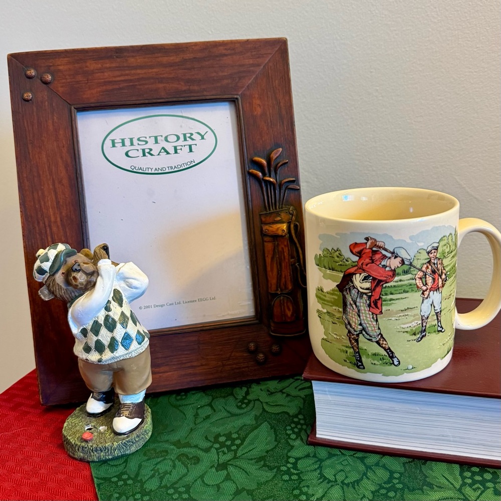 Vintage Golf Themed Mug, Frame & Figurine Bundle